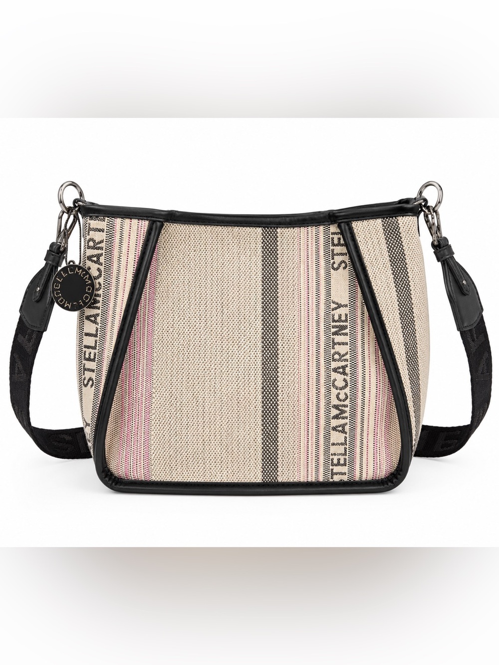 Stella McCartney Black and Cream Striped Shoulder Bag - Picture 1 of 8